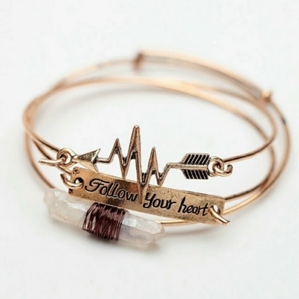 3 Piece "follow your heart" EKG bangle set